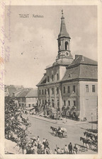 Postcard Tilsit City Hall Horse Carriage East Prussia 1915 used postcard