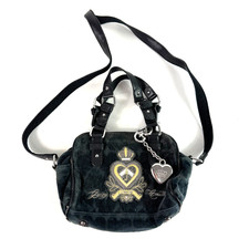 Vintage Y2K Juicy Couture Velour Purse Handbag Shoulder Heart Charm Crown Crest