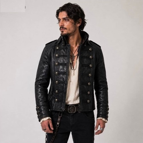 Black military leather - leather, jacket