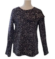 WOMENS COS US 6 NAVY BLUE ANIMAL PRINT LONG SLEEVE RUFFLE BLOUSE TOP