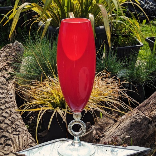 Vintage empoli red glass vase - red,