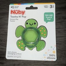 New Nuby Teethe N' Pop Sensory Play Teether for Babies Green Turtle