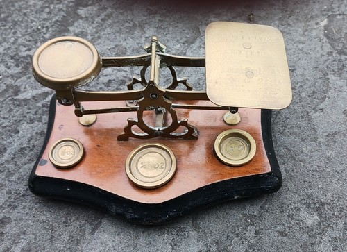 Antique brass wood balance - antique,