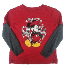 Disney Jumping Beans Red Mickey Mouse Christmas T-shirt Kid's Size 5 Long Sleeve