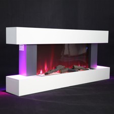 Electric Wall Mounted Fire Large LED Fireplace White Suite Modern Heater 7 Flame