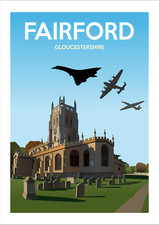 POSTER - FAIRFORD - (A4 A3 A2 Sizes) - Art Deco Retro Travel Print Planes