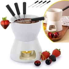 Ceramic Chocolate Fondue Pot Set Cheese Ice Cream Warmer Butter Fondue 4 Forks