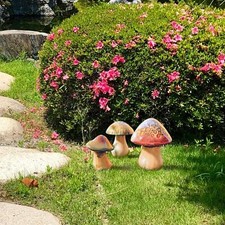Ceramic Mushrooms Toadstools Pottery Garden Indoor Outdoor Ornaments Set of 3