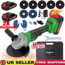 21V 125mm Cordless Angle Grinder Brushless with 2 Battery & Charger & 6*Disc Kit
