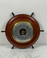 Vintage Shortland SB Smiths Ship Wheel Aneroid Wall Barometer 21cm Wood & Brass
