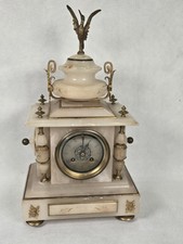 Antique French Mantel Clock Gilt Alabaster Chiming Striking 8 Day by Japy Freres