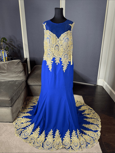 Royal blue evening gown - blue, gold
