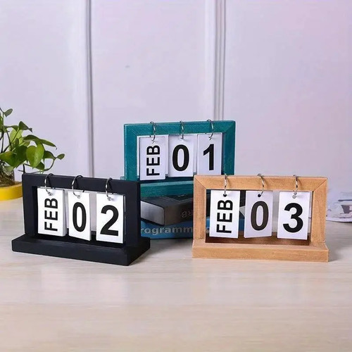 Wood perpetual flip calendar - flip,