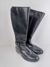 Simply Be Womens Knee High Zip Boots UK 7 Black Leather Wide Calf Curvy