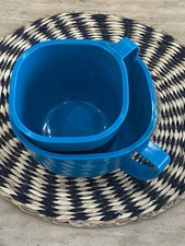 Set Of 2 Mugs Plastic Square With Handles Great For Mixing & Soup Blue Large