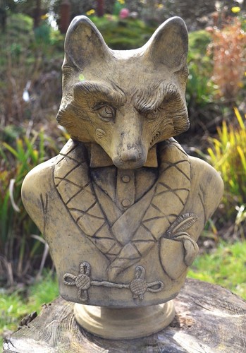Fox garden ornament bust - garden, stone