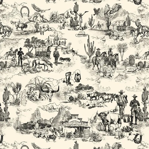 Toile jouy cowboys brown - toile,