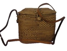 Vintage Woven Wicker Rattan Crossbody Oval Bucket Bag With Liner Strap CB25