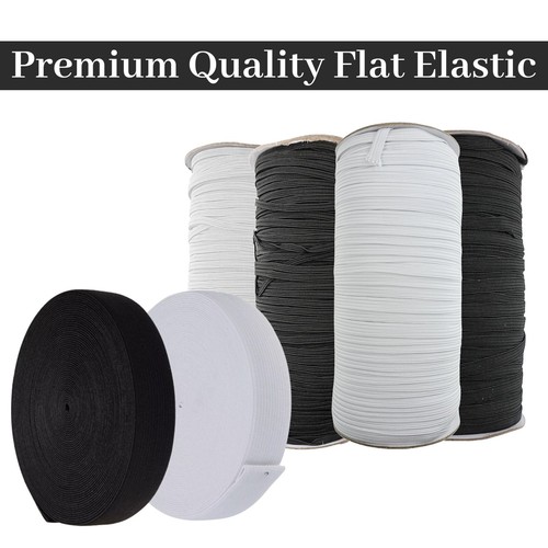 Flat elastic cord white - flat, white/black