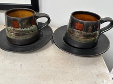 Two Vintage Newlyn Celtic Studio Pottery Cups and Saucers