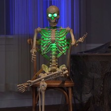5ft (152cm) Battery Powered Halloween Skeleton with Poseable Joints & Green LEDs