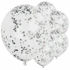 Silver Confetti Balloons - 12" Latex Pack of 5 