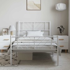 Metal Bed Frame White Powder-Coated Steel Single Metal Bed Frame