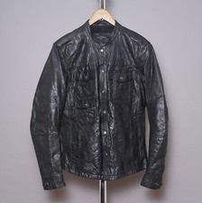 ALL SAINTS Leather Shirt Jacket SMALL Black Mens S Biker Celebrity Grail DENSIG