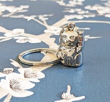 Chinese Lucky Cat Maneki Neko Stainless Steel Keyring Keychain Christmas Gift