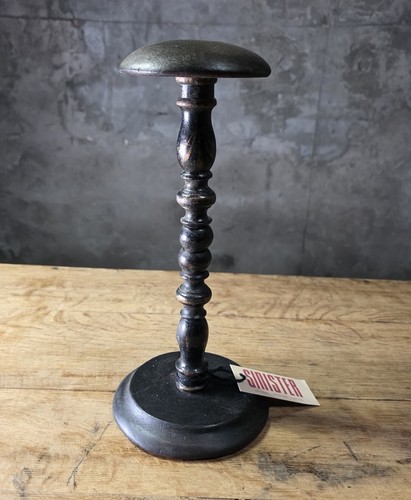 Antique ebonised hat wig - antique, stand