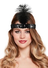 Ladies Gatsby Sequin Headband Black Flapper Lady 1920s Charleston Fancy Dress