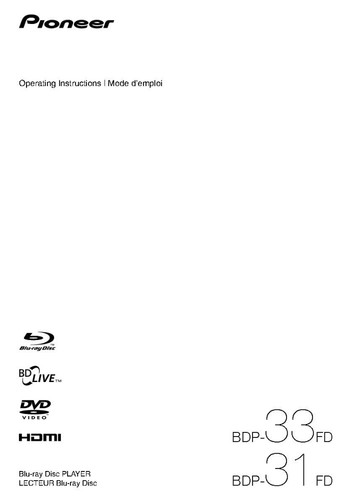 Pioneer bdp 31fd - bdp-31fd, blu-ray