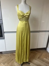 DESIGNER TEMPERLEY 100% SILK LACE YELLOW DRESS MAXI PROM SIZE 8 FITTED WEDDING