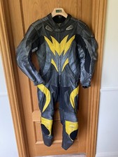 Mens Buffalo Leather Motorcycle Motorbike 1 Piece Suit 40" Chest Black Yellow