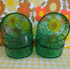 6 Vintage Arcoroc Green Glass