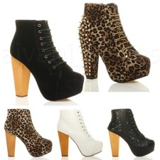 WOMENS LADIES LACE UP PLATFORM