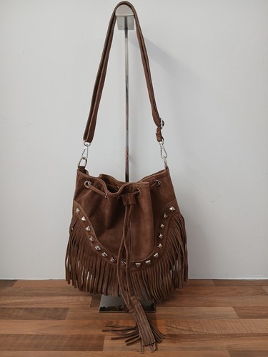 Brown studded and fringed - brown,