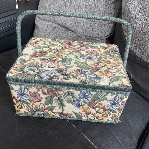 Vintage tapestry sewing basket - sewing,