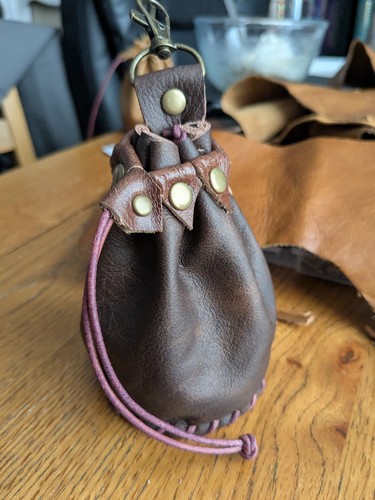 Drawstring real leather pouch - real,