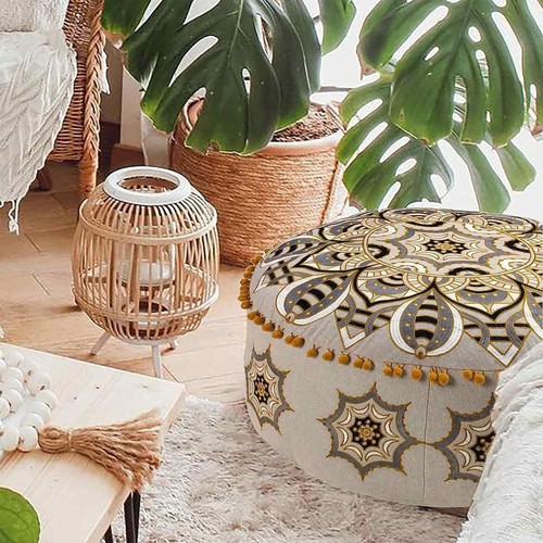 Mandala life round velvet pouf - velvet,