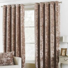 LUXURY PAIR OF THERMAL CRUSHED VELVET VELOUR EYELET LINED CURTAINS + TIE-BACKS
