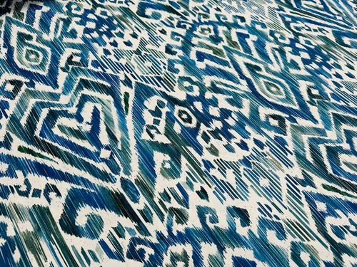Blue green ikat floral fan - blue,