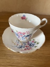 Vintage Regency English Fine Bone China Tea Cup & Saucer Blue & Pink Floral 