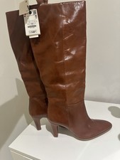 Zara Leather Mid Heel Boots In