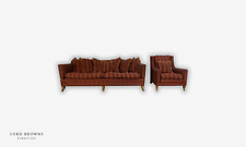 Duresta "Trafalgar" 3-Seat Sofa & Armchair - In Dark Red Broad-Stripe Fabric ...