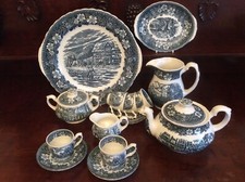 Royal Tudor Ware Coaching Taverns green teal coffee serving items for 5