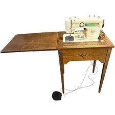Vintage Janome New Home 639 Windsor Sewing Machine with Folding Oak Table