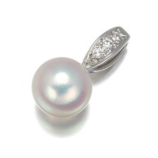 Auth Mikimoto Pendant Akoya Pearl 7.3mm Diamond 18K 750 White Gold