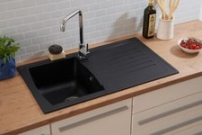 Kitchen Sink Inbuilt Sink Granite Look Mineralite 86 x 50 Black respekta Boston