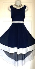 QUIZ NAVY WHITE JERSEY HI LOW OCCASION WEDDING PARTY DRESS SIZE 16
